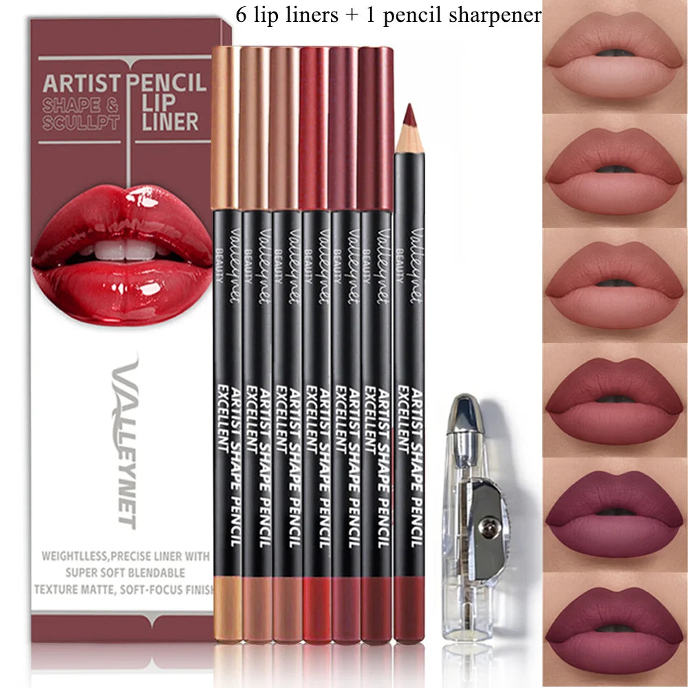 7-Pc Matte Lip Liner Set with Sharpener | Long-Lasting Lip Liner Set QXL Lip liner set
