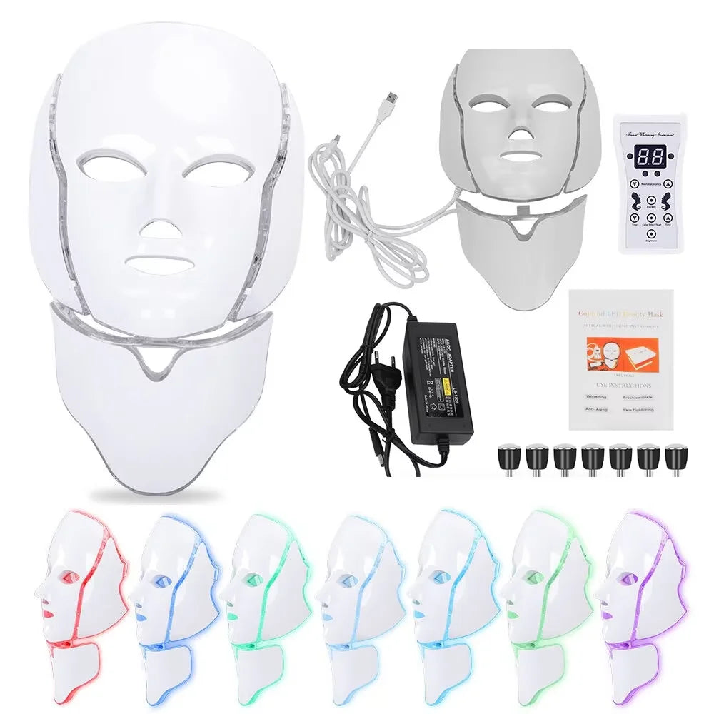 7-Color LED Light Therapy Face & Neck Mask | Skin Rejuvenation LED Therapy Face Mask QXL