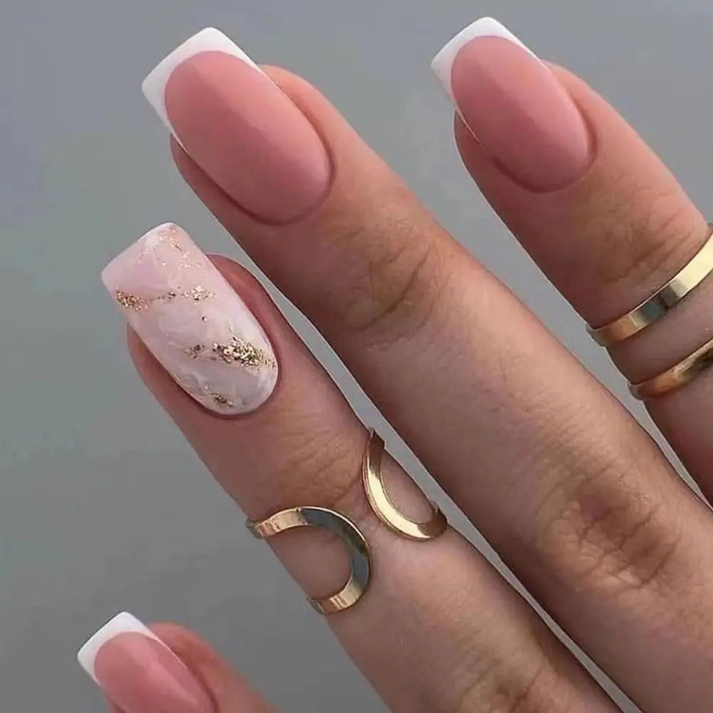 24-Pc Press On Nails Short Square French Tip Y2K Style Press On Nails QXL W386