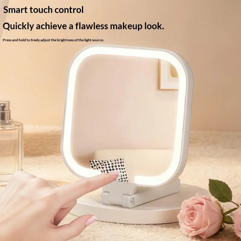 LED Foldable Makeup Mirror | 3-Color Touch Screen Vanity LED Vanity Mirror QXL