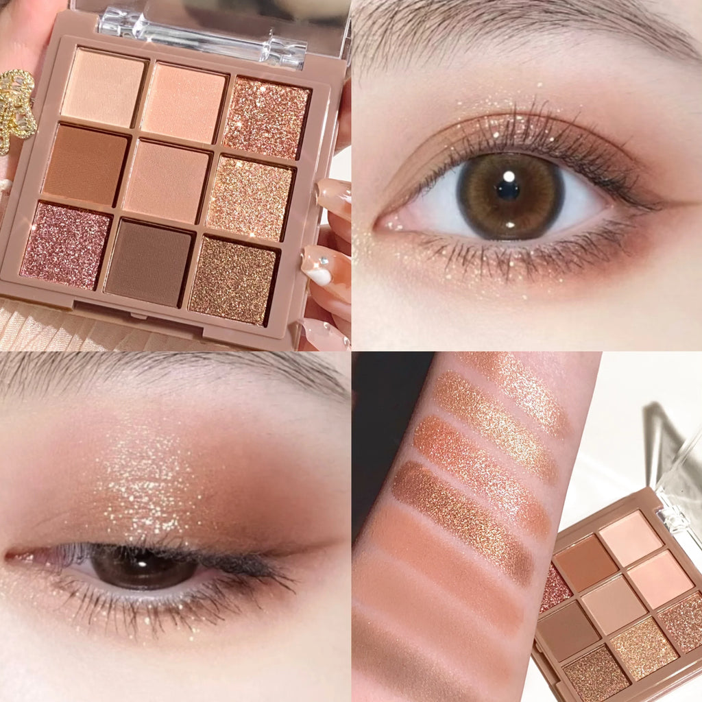 9-Color Nude Eyeshadow Palette | Matte Shimmer Cocoa Korean Eyeshadow Palette QXL 01