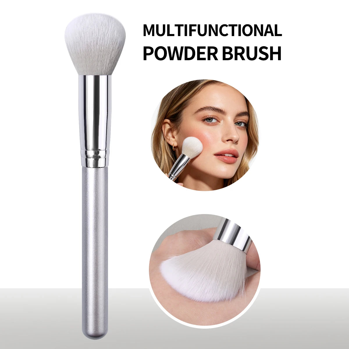 KOSSHOW Powder & Blush Makeup Brush | Silver Wood Handle Makeup Brush QXL