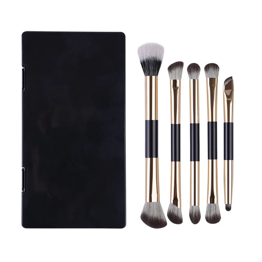 Zoreya 5-Pc Mini Makeup Brush Set | Portable Storage Box Makeup Brush Set QXL 5 pieces of gold