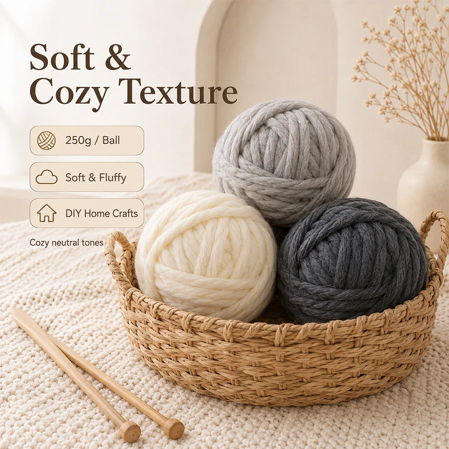 250g Chunky Bulky Craft Yarn Ball – Soft Fluffy Hand Knitting Chunky Craft Yarn QXL