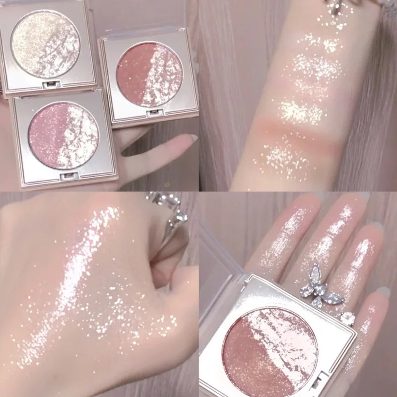 Dual-Color Highlighter & Contour Palette | Pink & Gold Glow Highlighter Palette QXL