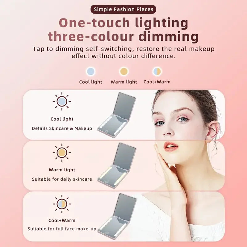 Mini LED Pocket Makeup Mirror 3X Magnification & Tweezers LED Makeup Mirror QXL