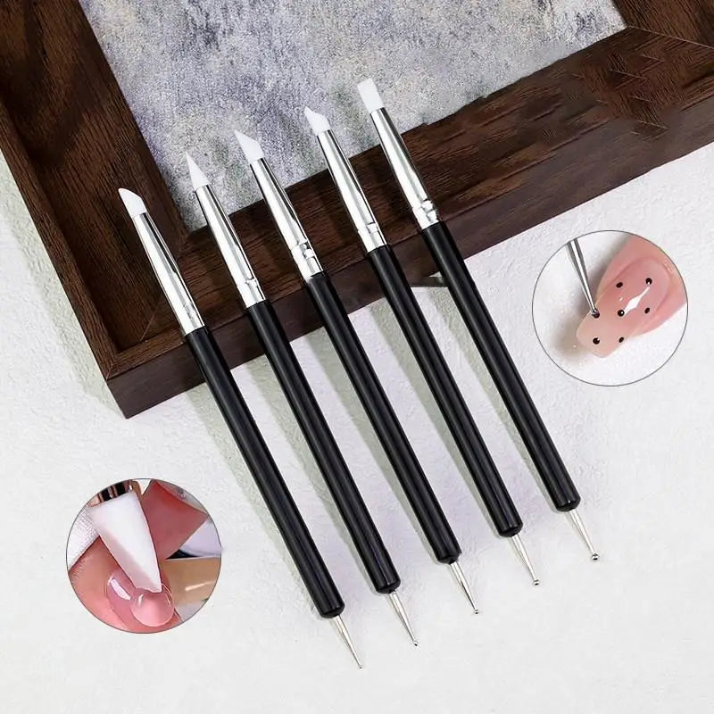 5-Pc Silicone Nail Art Dotting & 3D Carving Pen Set Nail Art Dotting Pens QXL