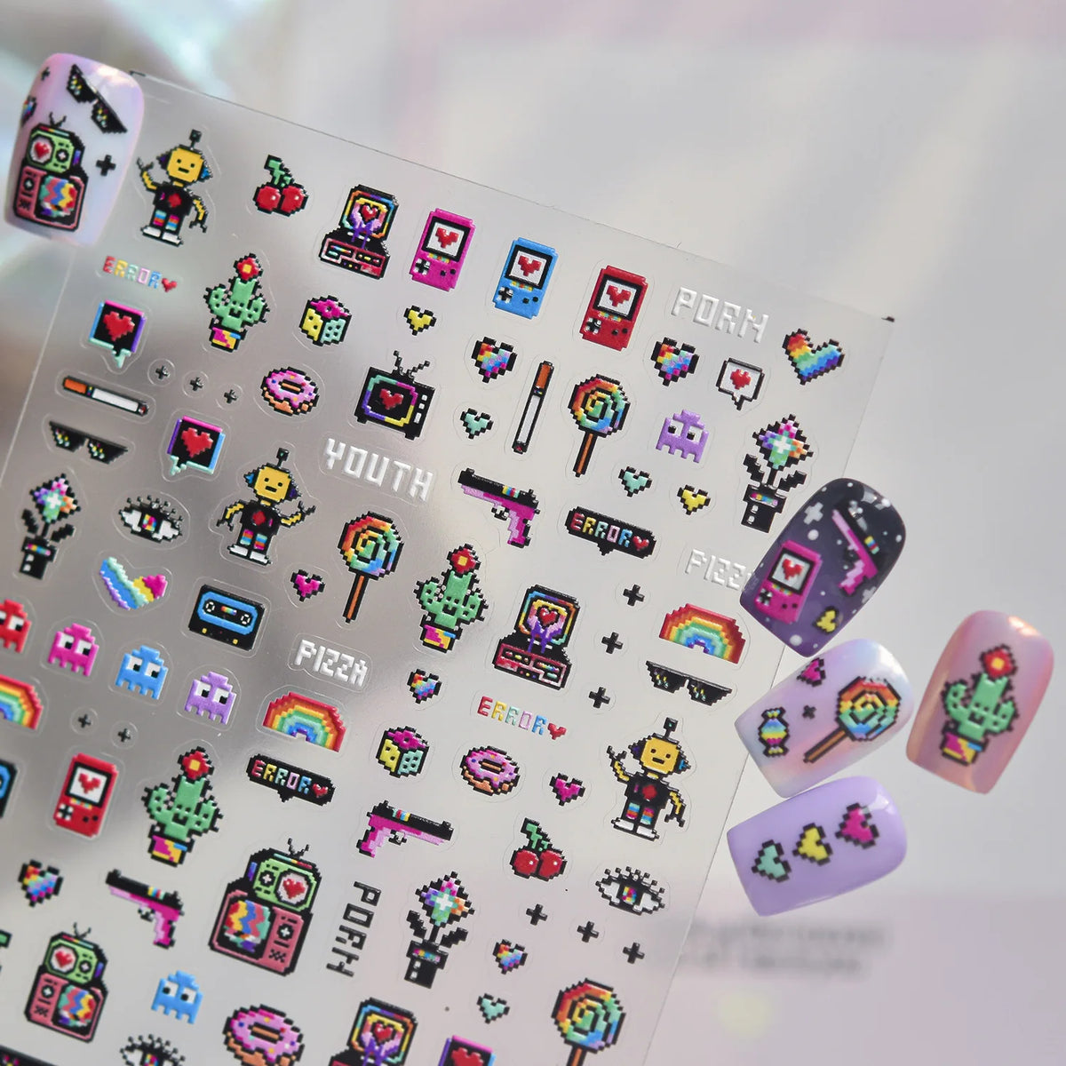 5D Cat Pixel Bead Nail Stickers | Self-Adhesive Cartoon Decals Nail Art Stickers QXL
