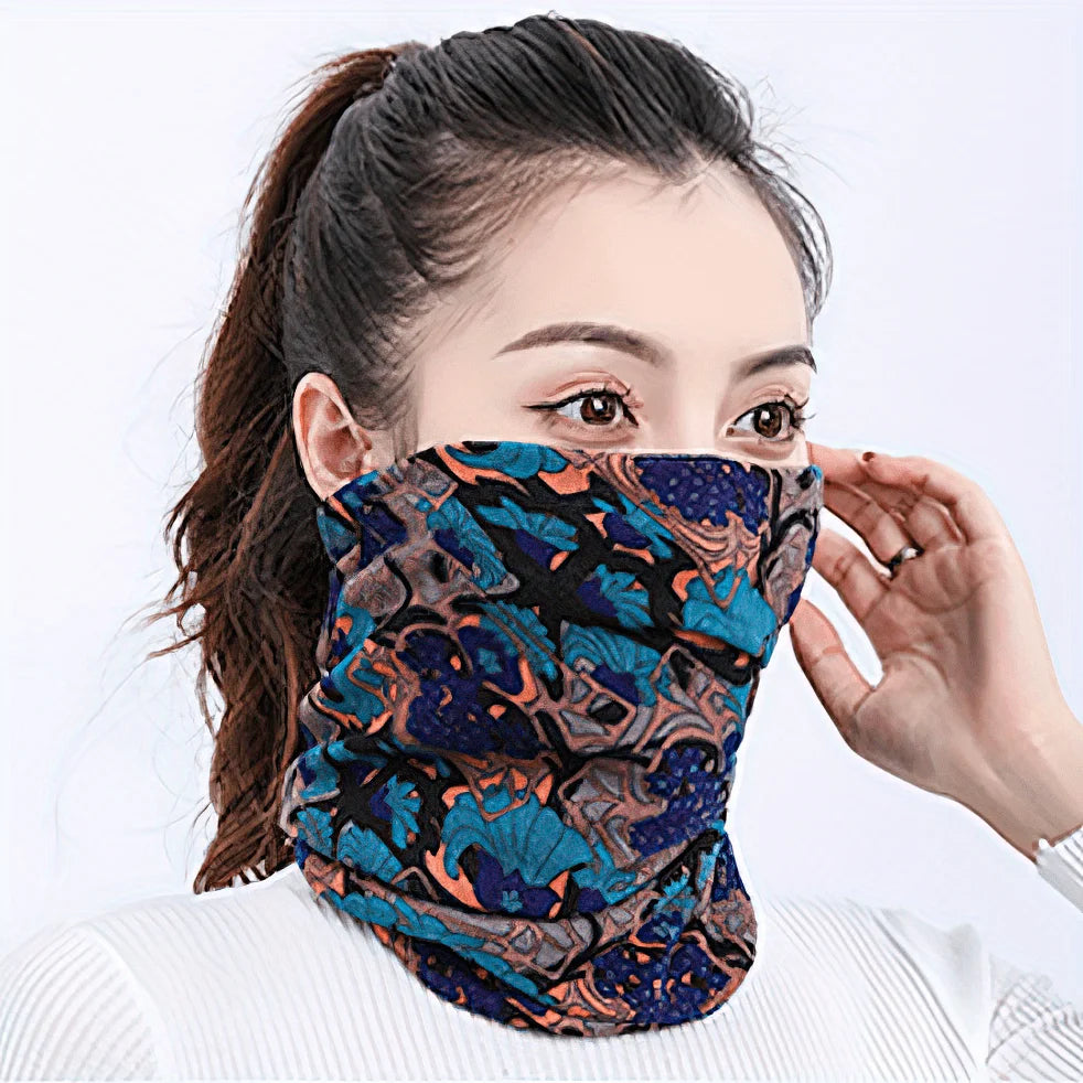 2-in-1 Flower Print Beanie Hat & Neck Scarf | Winter Cap Beanie Hat Scarf QXL