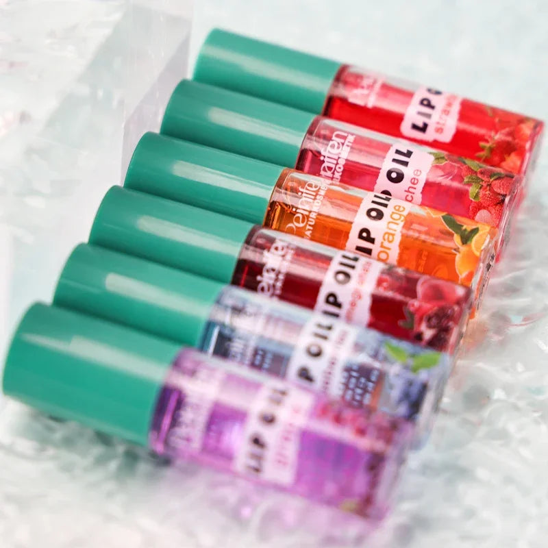 LAIKOU 6-Pack Fruit Scented Roll-On Lip Oil Moisturizing Set Roll-On Lip Oil Set QXL