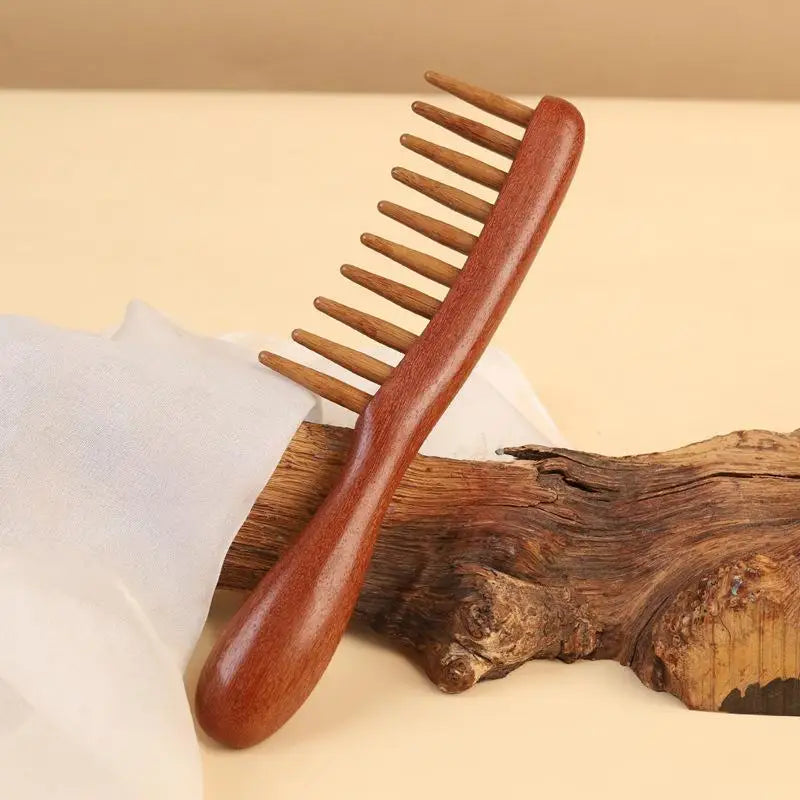 Sandalwood Wide Tooth Comb – Anti-Static Detangling & Scalp Care Wooden Hair Comb QXL