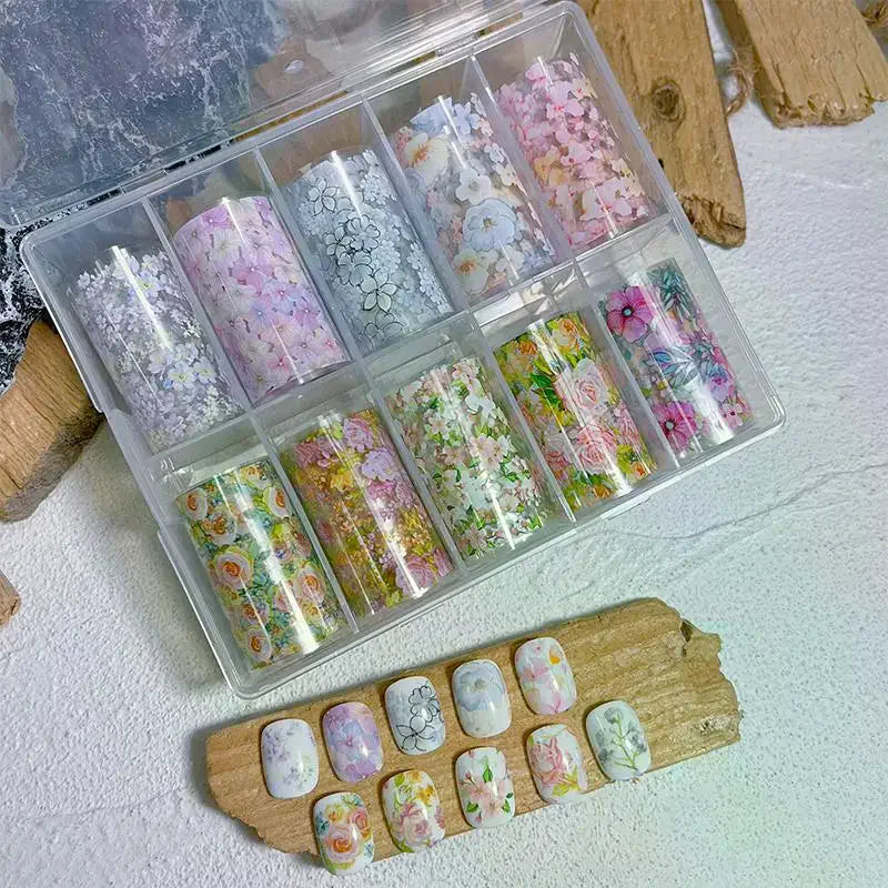 10-Roll Floral Nail Transfer Foils | Rose Butterfly Designs Nail Transfer Foils QXL