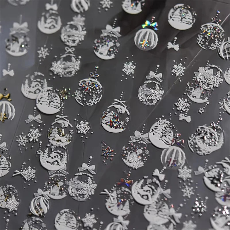 Bronzing Christmas Nail Stickers | Gold Snowball Laser Decals Nail Art Stickers QXL