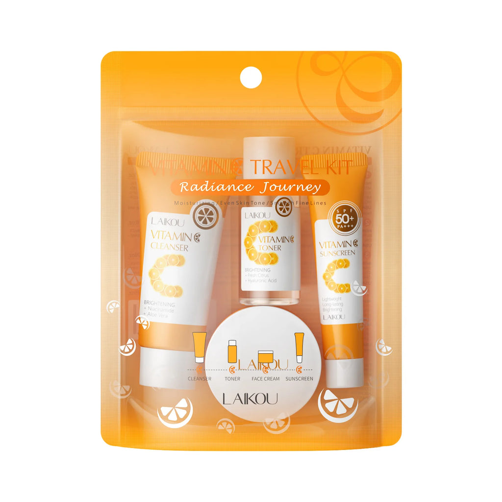 LAIKOU Vitamin C 4-Piece Travel Skincare Set | SPF50+ Travel Skincare Set QXL VC Travel Set 4PCS