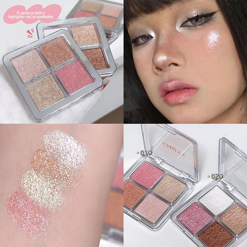 4-Color Highlighter & Contour Palette | Shimmer Glow Powder Highlighter Contour Palette QXL