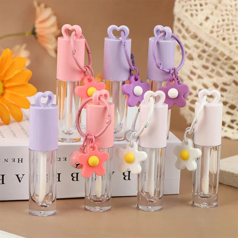 2.5ml Pink Heart-Shaped Empty Lip Gloss Tube with Keychain Lip Gloss Container QXL