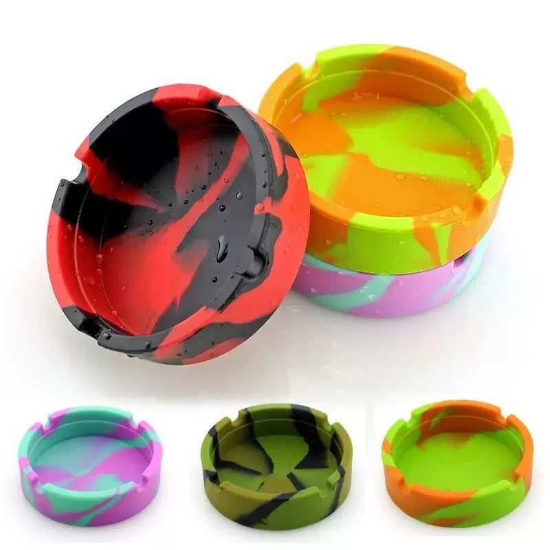 Portable Camouflage Silicone Ashtray | Anti-Slip Round Silicone Ashtray QXL