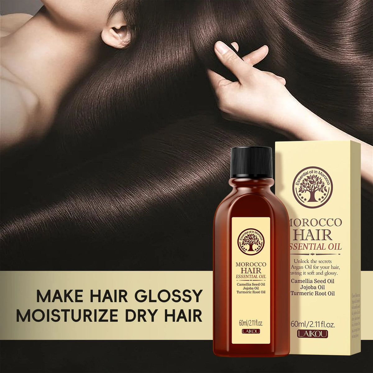 LAIKOU Morocco Argan Hair Oil 60ml – Leave-In Serum & Conditioner Leave-In Hair Oil QXL