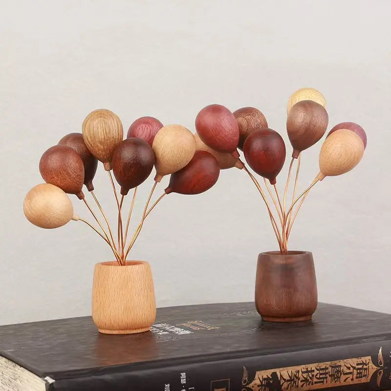 6-Inch Handmade Wood Balloon Vase | Multi-Wood Home Decor Decorative Wood Vase QXL