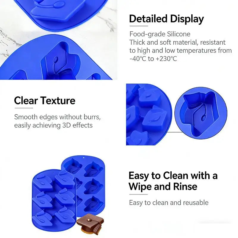 6-Cavity 3D Graduation Hat Silicone Mold | Chocolate & Cake Silicone Baking Mold QXL