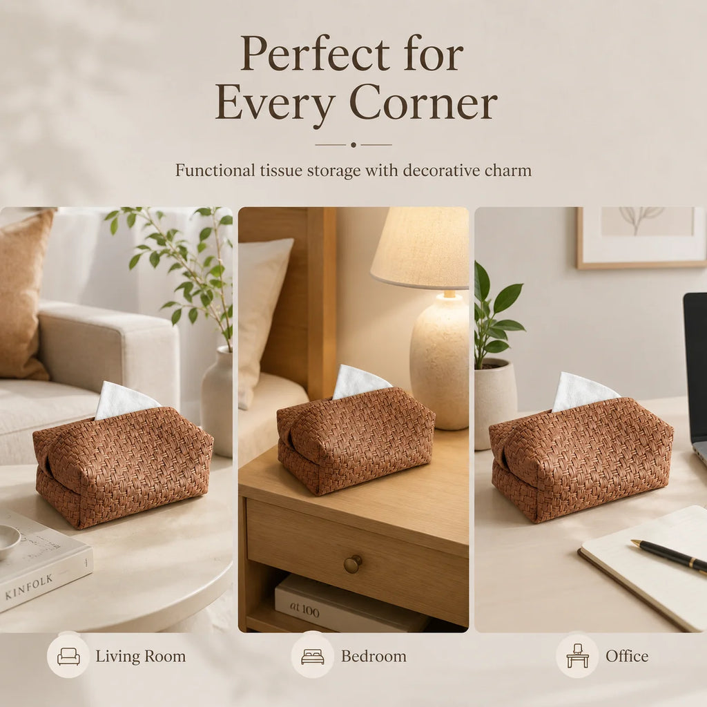 Bamboo Woven Tissue Box Cover | Vintage Car & Desk Holder Tissue Box Cover QXL