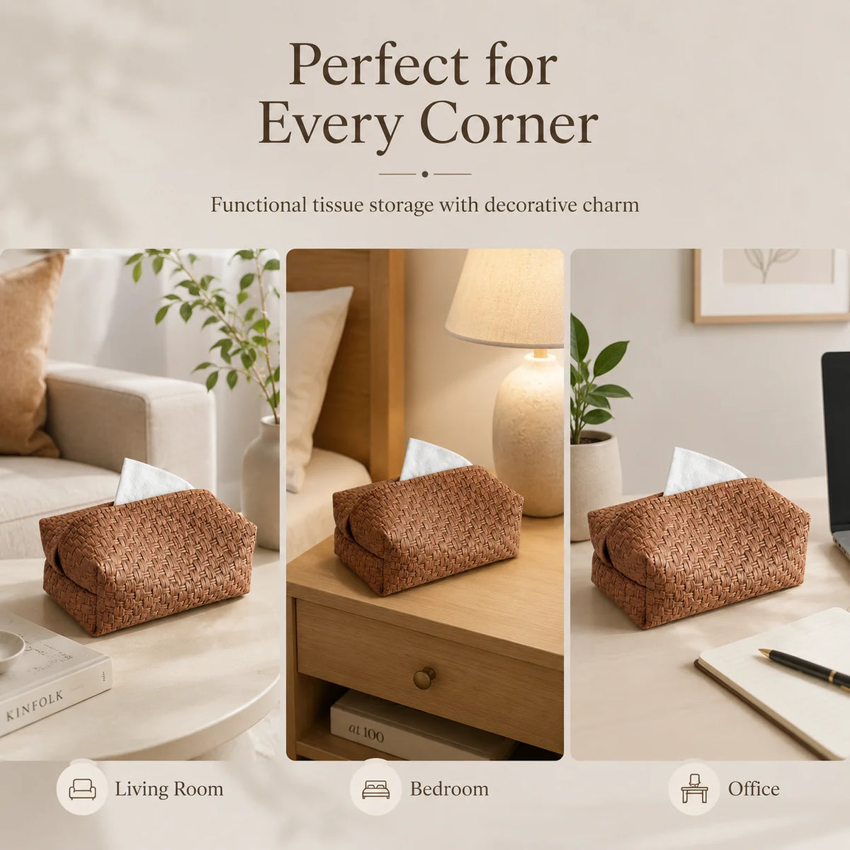 Bamboo Woven Tissue Box Cover | Vintage Car & Desk Holder Tissue Box Cover QXL