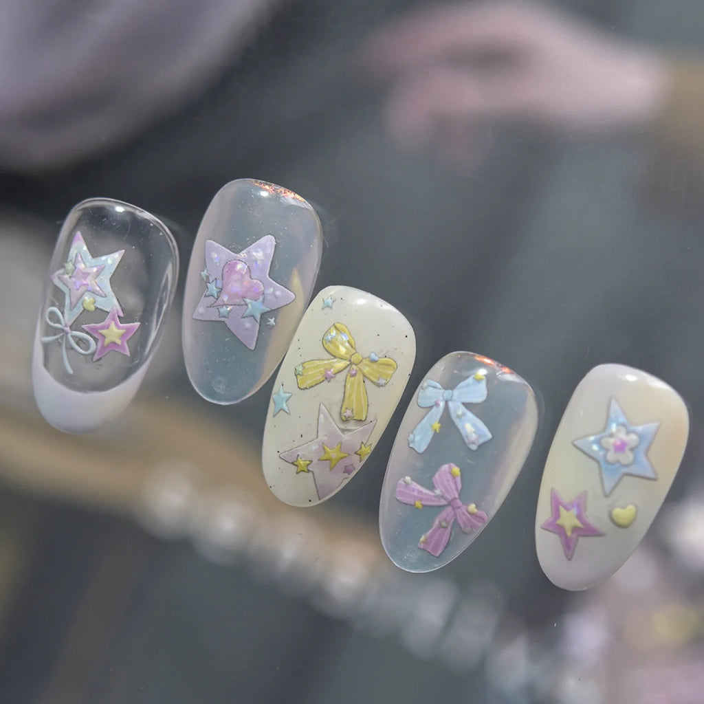 5D Embossed Nail Art Stickers | Plaid Star Vintage Decals Nail Art Stickers QXL