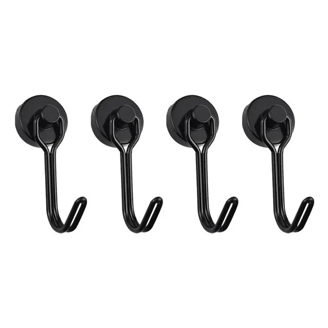 Heavy-Duty Neodymium Magnetic Swivel Hooks | 1–8 Pack Magnetic Swivel Hooks QXL 4pcs black