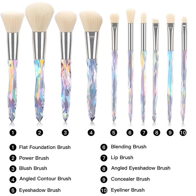 10-Piece Crystal Makeup Brush Set | Powder, Blush & Eye Makeup Brush Set QXL