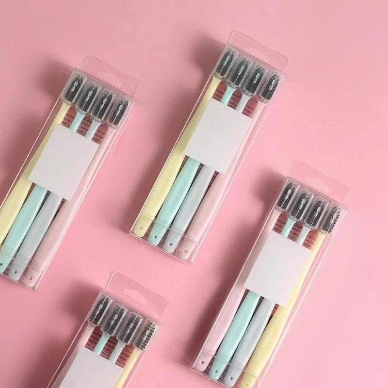 4-Pack Adult Soft Bristle Wide Head Toothbrushes | Macaron Manual Toothbrush QXL