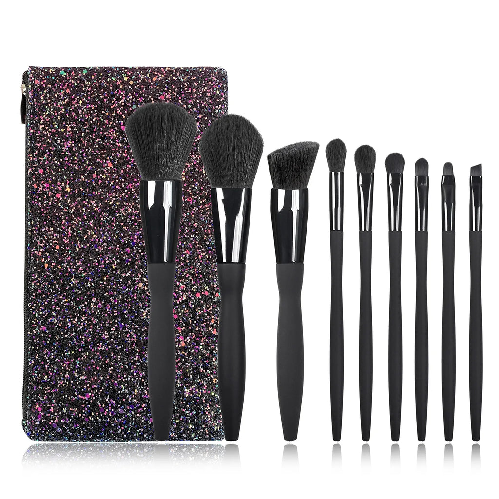 9-Piece Black Diamond Waist Makeup Brush Set for Beginners Makeup Brush Set QXL 9brushes and glitter