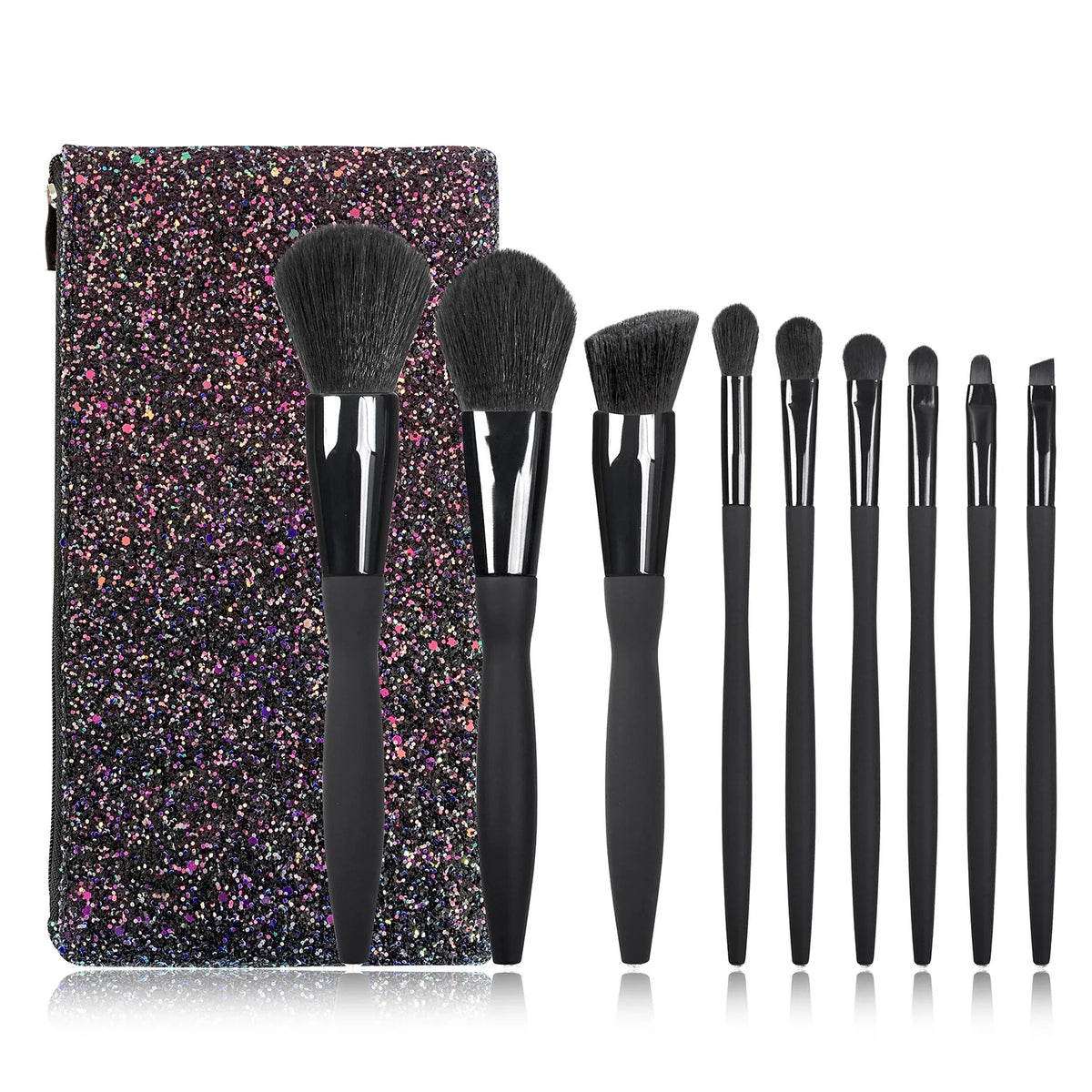 9-Piece Black Diamond Waist Makeup Brush Set for Beginners Makeup Brush Set QXL 9brushes and glitter