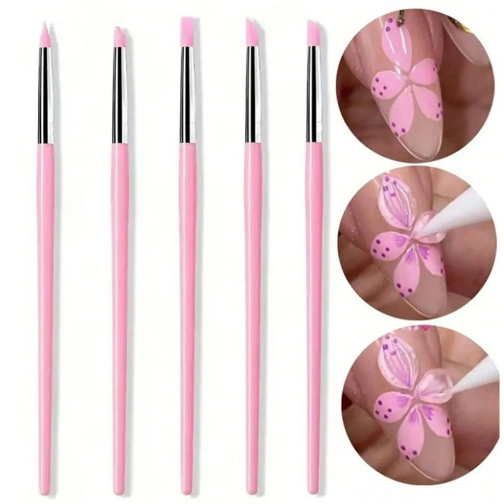 5-Pc Silicone Nail Art Pen Set | 3D UV Gel Dotting Tools Nail Art Brush Set QXL