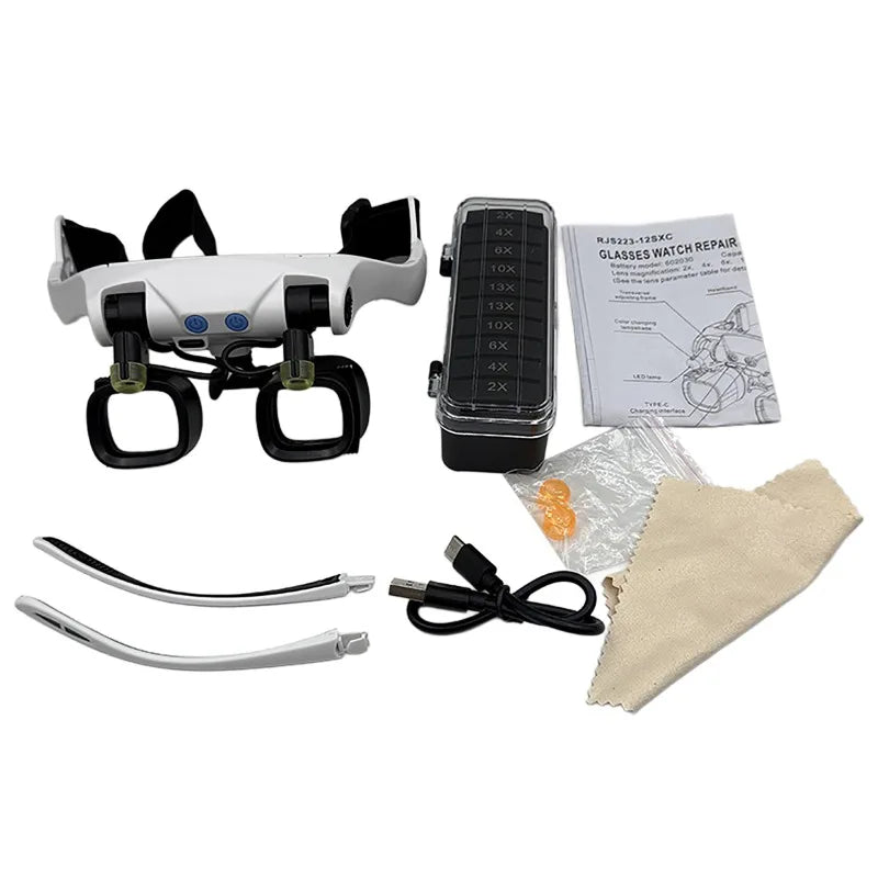 Dreamburgh Head-Mounted LED Magnifier Loupe – 5 Lens Pairs Magnifier Headset Loupe QXL