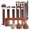 13-Pc Makeup Brush Set with Bag, Sponge & Puff | Ronshadow Makeup Brush Set QXL Chocolate