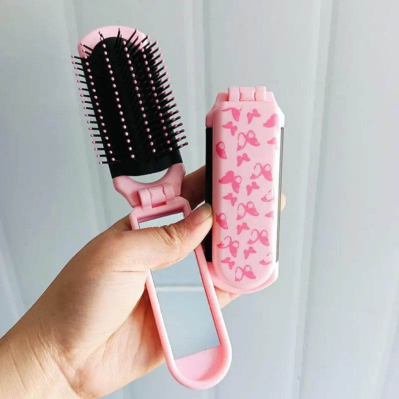 Pink Butterfly Foldable Travel Hair Comb with Mirror & Massager Foldable Travel Comb QXL