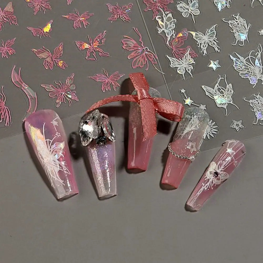 Laser Glitter Nail Stickers – Y2K Butterfly Nail Art Decals Nail Art Stickers QXL