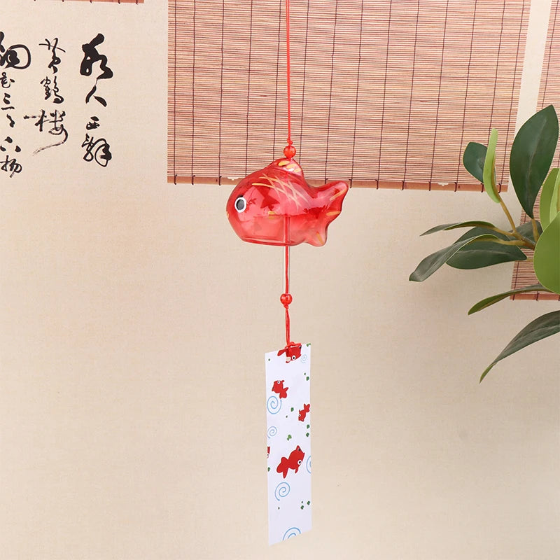 Japanese Glass Goldfish Wind Chime | Furin Garden Hanging Decor Glass Wind Chime QXL Red