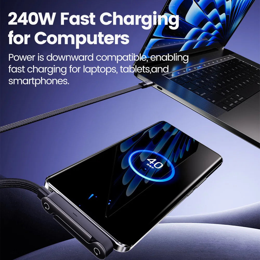 2-in-1 USB-C Cable & Phone Holder | 240W Fast Charging Braided USB-C Charging Cable QXL