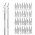 10-Pc Craft Knife Set + 40 Blades | #11 Precision Cutter Kit Craft Knife Set QXL M264 Silver