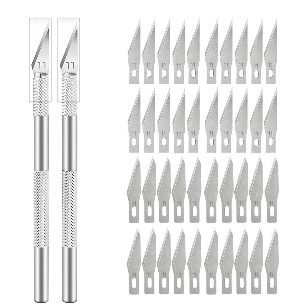 10-Pc Craft Knife Set + 40 Blades | #11 Precision Cutter Kit Craft Knife Set QXL M264 Silver