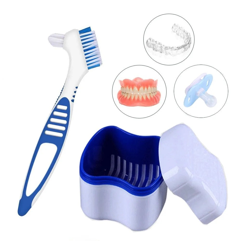 Travel Double-Layer Denture Case Box with Cleaner Brush Denture Storage Case QXL