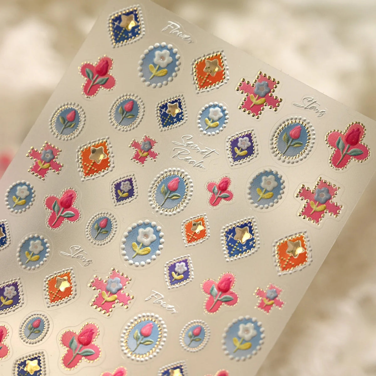 5D Floral Nail Stickers | Rose Tulip Gold Foil Vintage Decals Nail Art Stickers QXL