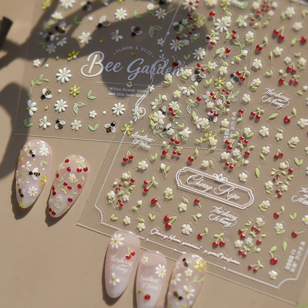 Cherry Ripe 5D Nail Stickers | Retro French Lace Decals Nail Art Stickers QXL