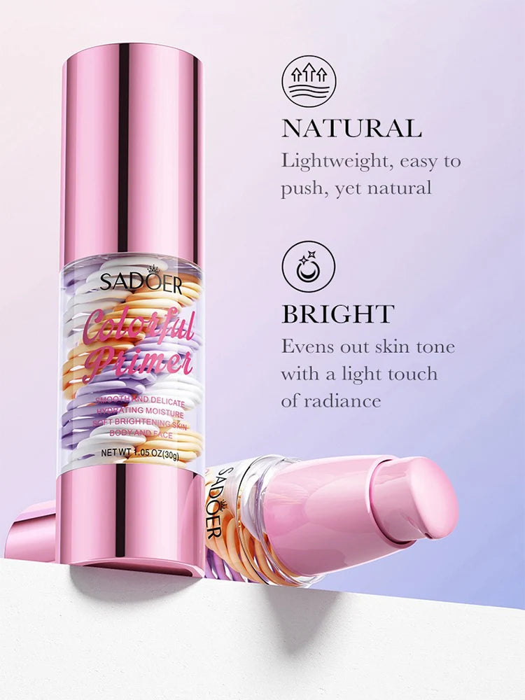SADOER Tri-Color Brightening Makeup Primer – Hydrating 30g Makeup Primer QXL