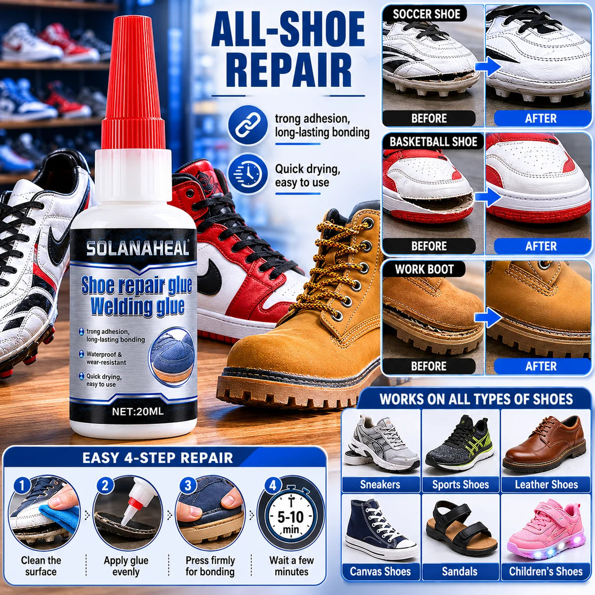 Shoe Repair Glue | Waterproof Wear-Resistant Adhesive 20ml Shoe Repair Adhesive QXL