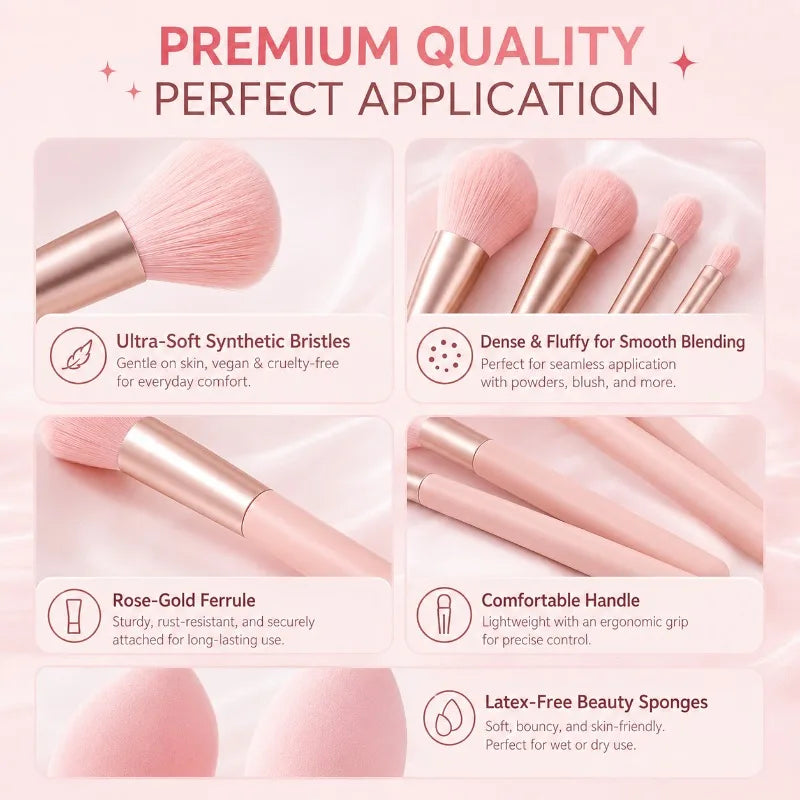 5-Pc Pink Makeup Brush & Sponge Set – Brushes & Blenders Makeup Brush Set QXL