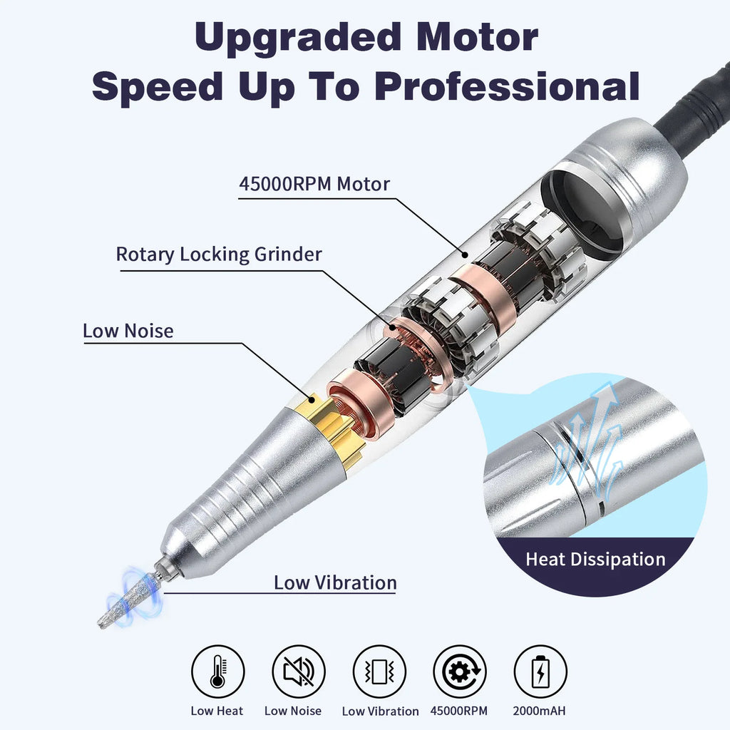 Cordless Electric Nail Drill 45000RPM | Pro Manicure Kit Electric Nail Drill QXL