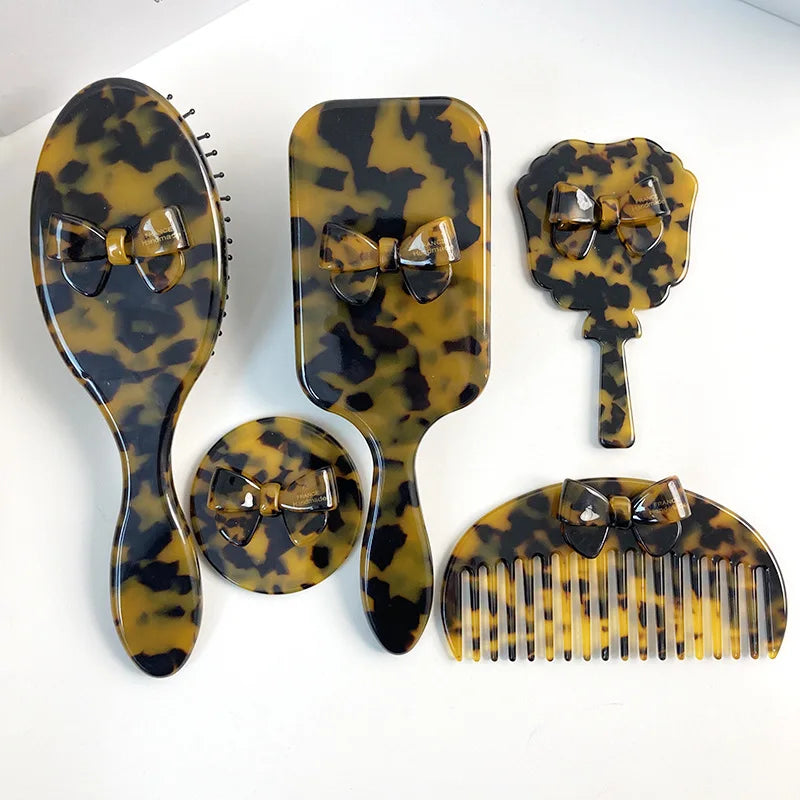 Elegant Acetate Hair Comb & Compact Mirror | Bow Detail Acetate Hair Comb QXL