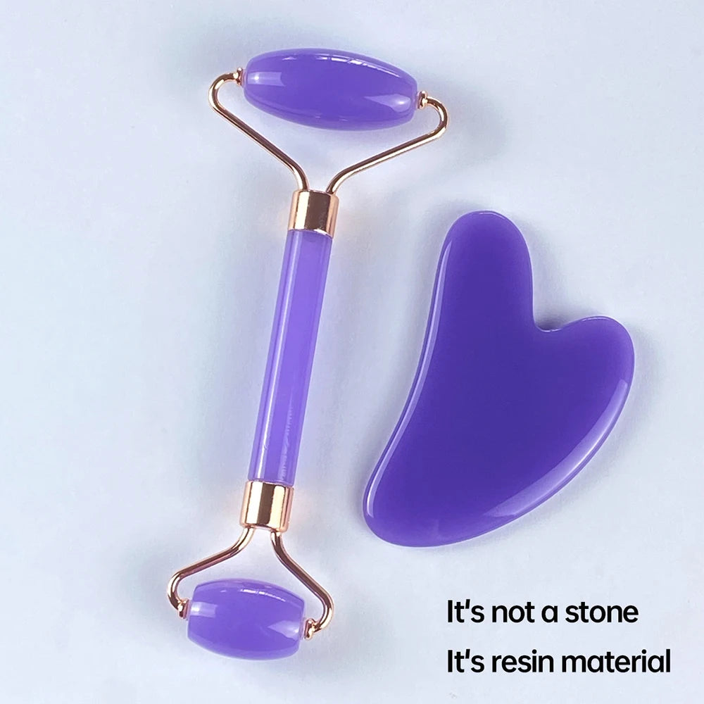 2-Piece Facial Roller & Gua Sha Scraping Massage Tool Set Facial Massage Set QXL SZ119-Purple-02